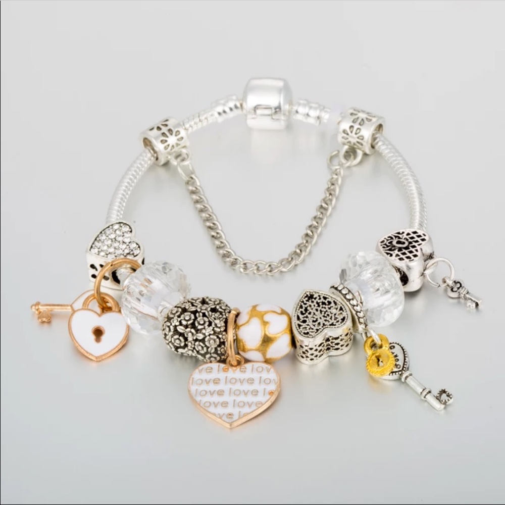 Love heart key charm lock bracelet
